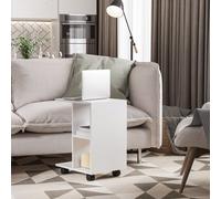 HOMCOM C-Shape End Table Unique Storage Unit w/2 Shelves 4 Wheels Home Office Wh