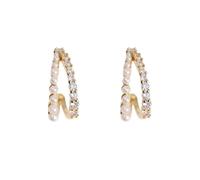 C Shape Pearl Cubic Zirconia Copper Hoop Earrings