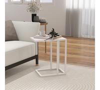 HOMCOM C Shape End Table w/Metal Frame Sofa Side Table Narrow Snack Coffee Table for Living Room, White Wood Effect