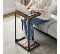 C-Shape Sofa Side Table, Industrial Metal Frame Bedside Table, Living Room Furniture, Rustic Brown And Black
