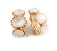 C-Shape Triple Cat Eye Clip On Earrings In Gold Tone - 20mm Tall