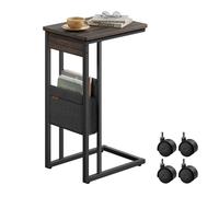 C-Shaped Bedside Table with Fabric Storage Bag, Ash Brown