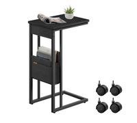 C-Shaped Bedside Table with Fabric Storage Bag, Ebony Black