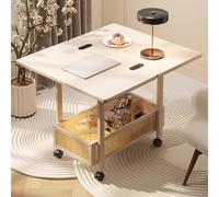 C-Shaped Coffee Table, Sofa Side Table with Rotating Wheels, Rolling Side Table with Storage, Foldable Dining Table, Rotating Tray Table, Suitable for Kitchen, Balcony, Office White