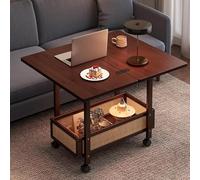 C-Shaped Coffee Table, Sofa Side Table with Rotating Wheels, Rolling Side Table with Storage, Foldable Dining Table, Rotating Tray Table, Suitable for Kitchen, Balcony, Office Brown