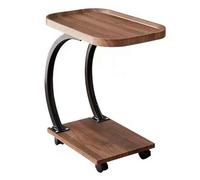 C Shaped Coffee Table with Metal Frame and Rolling Wheels - Versatile End Table for Living Room, Bedroom, Office, Balcony, Patio