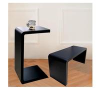 C-Shaped End Table, Solid Wood Sofa Table That Slides Under for Space Saving, Small Snack Table for Living Room and Bedroom