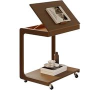 C-Shaped End Table with 360° Swivel Wheels & Adjustable Tilt Top - Solid Wood Mobile Coffee Table for Sofa, Bedside, Small Spaces, Rustic Walnut