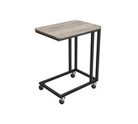 C-Shaped End Table with Castors, Rustic Brown + Gray
