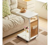 C-Shaped End Table with Hidden Wheels, Narrow Slim Design for Easy Placement, Perfect as Sofa Side, Snack, or Bedside Table in Living Room or Bedroom