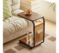 C-Shaped End Table with Hidden Wheels, Narrow Slim Design for Easy Placement, Perfect as Sofa Side, Snack, or Bedside Table in Living Room or Bedroom