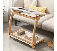 C Shaped End Table with Lockable Wheels and Tiltable Top, 2-Tier Storage for Living Room, Bedroom, or Office