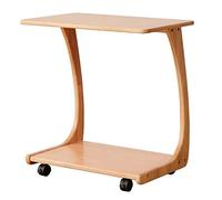 C Shaped End Table with Wheels - Adjustable 2 Tier Wooden Accent Table for Couch, Living Room, and Bedroom