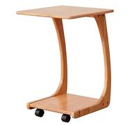 C Shaped End Table with Wheels - Adjustable 2 Tier Wooden Accent Table for Couch, Living Room, and Bedroom