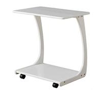 C Shaped End Table with Wheels - Adjustable 2 Tier Wooden Accent Table for Couch, Living Room, and Bedroom