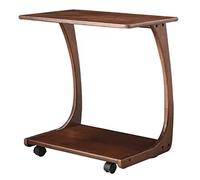 C Shaped End Table with Wheels - Adjustable 2 Tier Wooden Accent Table for Couch, Living Room, and Bedroom