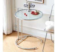 C-Shaped Glass End Table with Metal Frame and Handle for Living Room or Bedroom - Height Adjustable, Modern Design, Versatile Use