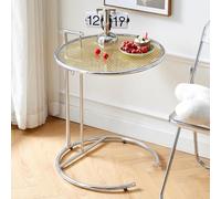 C-Shaped Glass End Table with Metal Frame and Handle for Living Room or Bedroom - Height Adjustable, Modern Design, Versatile Use