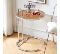C-Shaped Glass End Table with Metal Frame and Handle for Living Room or Bedroom - Height Adjustable, Modern Design, Versatile Use