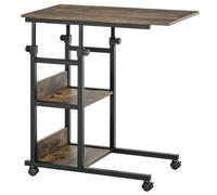 C-Shaped Mobile Side Table Rustic Brown Metal & Particleboard 80x40x72-82cm Plus