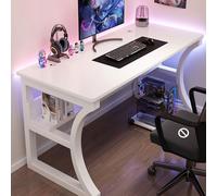 C Shaped Modern Simple Industrial Desk with Storage Shelves,Writing Study Work Table,Large Legroom, Sturdy Metal Frame,Computer for Home Office,Dorm,Living Room(C2,47.2"L x 19.7"W(120x50cm))