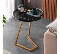 C-Shaped Narrow Side Table with V-Bracket and Anti-Fall Edge for Living Room, Bedroom, Bathroom
