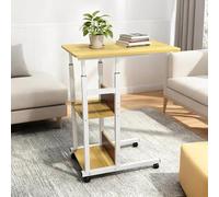 C-Shaped Overbed Desk - Adjustable Height with Lockable Wheels, Dual Storage Shelves, Waterproof Surface, Ideal for Sofa, Bed, or Wheelchair Use