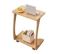 C Shaped Rolling End Table - Solid Wood Couch Side Table with Double Storage Shelf, Ideal for Small Living Rooms & Bedrooms, Versatile and Space-Saving Design
