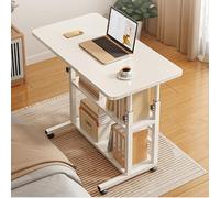 C-Shaped Rolling Side Table Height Adjustable Coffee Snack Table Portable Nightstand with Wood Top & Metal e Easy Mobility Ideal for Living Room & Bedroom (60x37x90 cm)