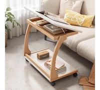 C-Shaped Rolling Side Table with 360° Wheels and Adjustable Tiltable Desktop for Sofa Laptop Use in Living Room