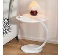 C Shaped Rolling Side Table with Wheels Vintage Marble White Bedside Table for Laptop Coffee or Office Accent Modern Round End Table
