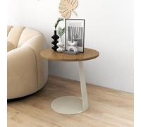 C-shaped Round Side Table, Solid Wood End Table Modern Small Coffee Table with Metal Base, Home Decor Snack Table for Sofas, Living Rooms, Bedside Areas(50x50x60cm(20x20x24inch), Cream)