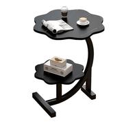 C Shaped Round Side Table, Wooden Tabletop With Double Petal Shape, Under Sofa Table C-Shaped Carbon Steel Frame Structure At The Bottom, Suitable For Sofa, Bed(C)