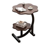 C Shaped Round Side Table, Wooden Tabletop With Double Petal Shape, Under Sofa Table C-Shaped Carbon Steel Frame Structure At The Bottom, Suitable For Sofa, Bed(A)