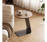 C-Shaped Side Table, 15.7” Round Vintage End Table with Black Metal Frame, Modern Minimalist Nightstand for Sofa & Bed, Stylish Space-Saving Accent Table in White & Brown Finish