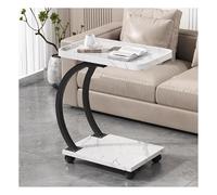 C-Shaped Side Table，360°Swivel Couch Side Table，Couch Side Tables That Slide Under，Overbed Table Height Adjustable，Double-Layer Storage Perfect Next To Your Sofa, Bed Or Desk.(Whit