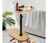C-Shaped Side Table, Adjustable Bamboo Sofa & Bedside End Table, Multi-Functional Tray Table for Living Room, Bedroom & Bathtub, Space-Saving with Storage Compartments