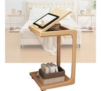 C Shaped Side Table - Adjustable Desktop Narrow End Table for Small Spaces, Perfect for Sofa & Couch, Small Side Table with 360° Lockable Casters