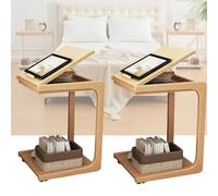 C Shaped Side Table - Adjustable Desktop Narrow End Table for Small Spaces, Perfect for Sofa & Couch, Small Side Table with 360° Lockable Casters