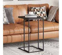 C-Shaped Side Table Black 40x30x59 cm Engineered Wood Top Iron Frame Minimalist
