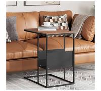 C-Shaped Side Table Black/Brown Engineered Wood Industrial Iron 55x36x59cm Shelf