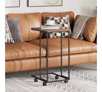 C-shaped Side Table Black Engineered Wood Top Iron Frame 40x30x63.5cm for Sofas