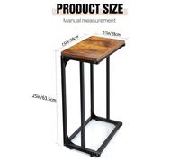 Metal C Shaped Side Table Black Powder Coating Rustic Top