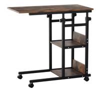 C-Shaped Side Table Industrial Mobile Rolling End Desk with 3-Tier Storage Shelving