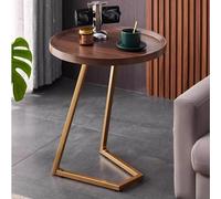 C-Shaped Side Table Modern Narrow End Table for Living Room Bedroom & Bathroom Walnut Top with Gold Stand V-Shaped Bracket Anti-Fall Edge Stylish & Functional