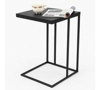 C Shaped Side Table Slim Sofa End Table For Small Spaces Laptop Coffee And Snack Table Black Wood Look Metal Frame