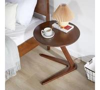 C Shaped Side Table, Small Wood End Table Mid Century Modern Round 20" Mini Coffee for Living Room Bedroom, Walnut