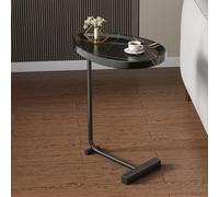 C-shaped Side Table, Space-saving Design, Engineered Wood And Metal Structure, 14 X 11.8 X 24.5/28.5 Inches, Multifunctional For Living Room And Bedroom (Black Black frame)
