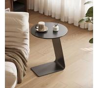 C-Shaped Side Table, Vintage End Table with Metal Frame, Space Saving Nightstand for Living Room and Bedroom