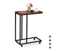 C-Shaped Side Table Wheels Sofa Couch Living Room Rolling Metal MDF 79x60x30cm